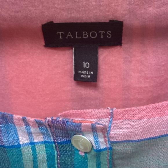 Talbots Madras Plaid Button Front Sleeveless Dress size 10 - Picture 4 of 7